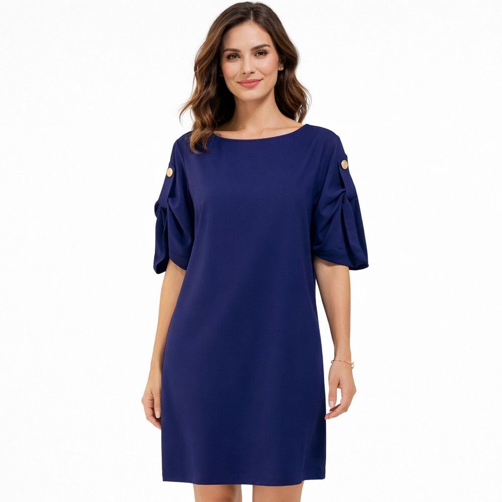 Serena Williams Signature Statement Dress Womens Small Blue Puff Sleeve Shift